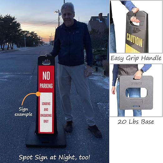SmartSign No Parking Loading And Unloading Only LotBoss Vertical Panel Sign Kit with Rubber Base, Double-Sided, 7.875" x 35.5" 3M Engineer Grade Reflective Parking Lot Sign, Plastic Frame, USA-Made
