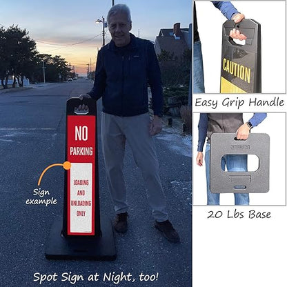 SmartSign No Parking Loading And Unloading Only LotBoss Vertical Panel Sign Kit with Rubber Base, Double-Sided, 7.875" x 35.5" 3M Engineer Grade Reflective Parking Lot Sign, Plastic Frame, USA-Made