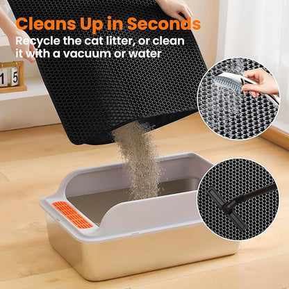 Extra Large Cat Litter Mat, 30x22 Inches Honeycomb Double Layer Cat Litter Trapping Mat, Non Slip Waterproof Urine Proof Large Kitty Litter Box Mat for Floor, Kitten Supplies, XL, Black