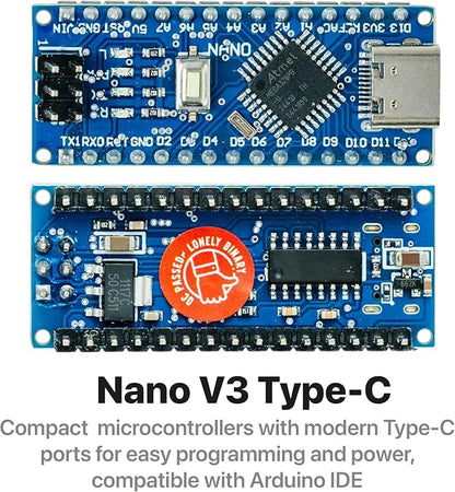 3-Pack Nano V3.0 Development Board Expansion Kit, 3 x Nano V3.0 Type-C & 3X Versatile Expansion Board (Screw, Non-Screw, 2.54mm) Compatible with Arduino IDE Prototyping Projects