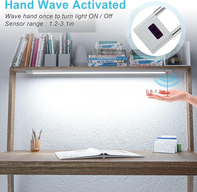 WOBANE Under Counter LED Lighting, Hand Wave Activated Lighting,Under Desk Light Bar,24 inch Dimmable Panel for Kitchen,Shelf,Cupboard,Closet,Workbench,Cabinet,6000K White