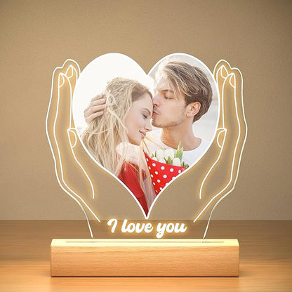 Personalized Anniversary Couple Gifts for Women & Men, Custom Picture Frame with Photo, Custom Photo Frame with Night Light, Personalized Valentines Day Gifts for Her & Him