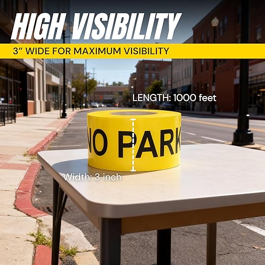 Caution No Parking Tape 3 Pack 3 inch X 1000 feet • Bright Yellow with a Bold Black Print for High Visibility • 3 in. Wide for Maximum Readability • Tear Resistant