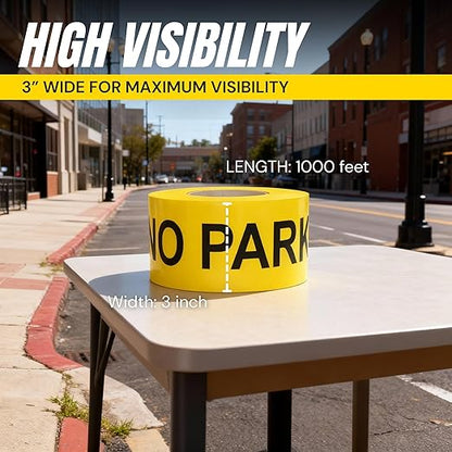 Caution No Parking Tape 12 Pack 3 inch X 1000 feet • Bright Yellow with a Bold Black Print for High Visibility • 3 in. Wide for Maximum Readability • Tear Resistant