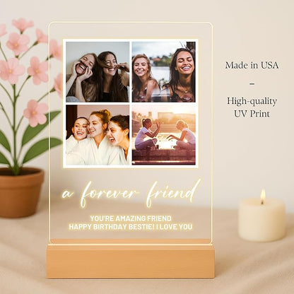Personalized Photo Plaque Print with Wooden, Acrylic, Led Light Stand - Gift for Bestfriend for Her Gift for Him Photo Collage Bestie Gifts Custom Couples Gift Gifts for Wife, Christmas Gifts for Her, Thanksgiving Gifts