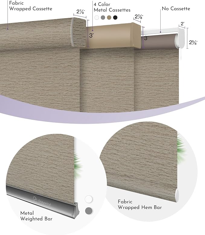 Graywind Smart Blackout Roller Shades Work with Alexa Google Textured Fabric Rechargeable Motorized Blinds Cordless Remote Control Window Shades, Custom Size (Frequency Sand)