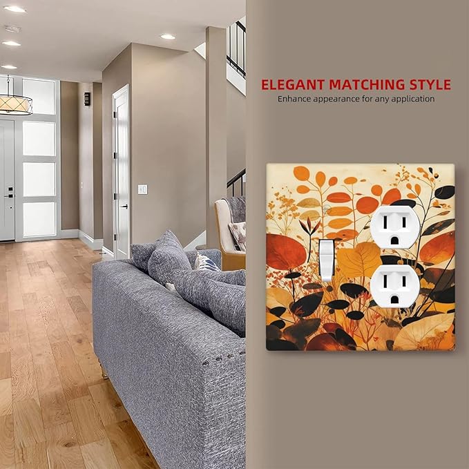 Wallplates Boho Warm Colorful Plant Leaves 1 Toggle 1 Duplex Switch Plate Electrical GFCI Faceplate Decorative Light Switch Covers for Bedroom living Room Decor