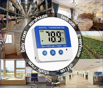 Fridge Freezer Thermometer Max/Min Memory High & Low Temperature Alarms Settings with LED Indicator Digital Refrigeration Thermometer with Magnetic,Stander 2 Pack