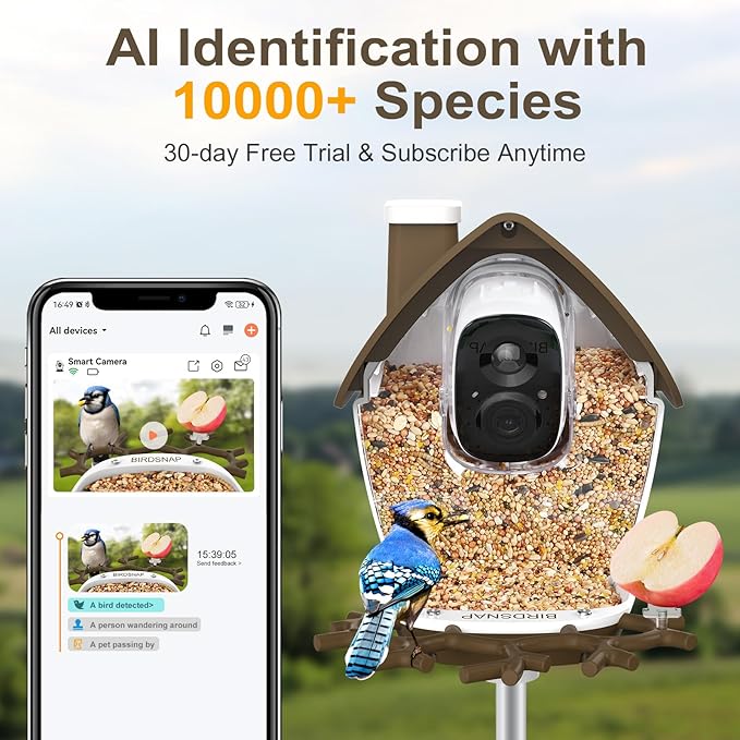 birdsnap® P33 - Smart Bird Feeder with Camera Solar Powered, 2K Video Bird Camera Feeder Live with 32GB Card, AI Identify Feather Species, Auto Record in Backyard, Ideal Gift for Birds Lover