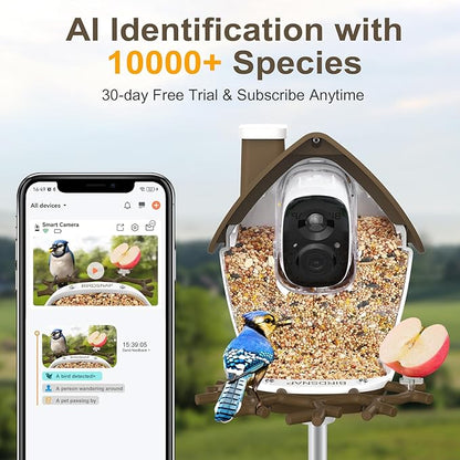 birdsnap® P33 - Smart Bird Feeder with Camera Solar Powered, 2K Video Bird Camera Feeder Live with 32GB Card, AI Identify Feather Species, Auto Record in Backyard, Ideal Gift for Birds Lover