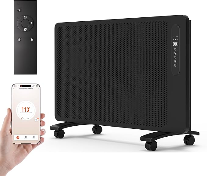 Energy Efficient Mica Infrared Space Heater for Large Room Indoor Use, Smart WiFi Wall Mounted or Portable Panel Heater, Fast Heating, Quiet, White