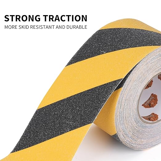 TAPEBEAR Non Slip Hazard Tape 4inch x 60feet, Black and Yellow Safety Tape, Anti Slip Caution Tape Roll, Nonslip Warning Floor Tape for Indoor Outdoor Steps Stairs, Strong Grip Tape