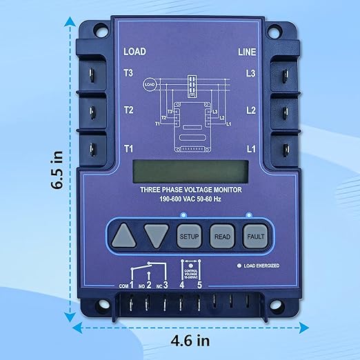ICM450A 3-Phase Voltage Monitor with Backlit LCD, 190-600V AC, 25-Fault Memory, Programmable Relay, Replacement for ICM450A, EAC-800, PFM-2000