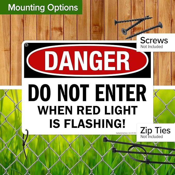 Danger Do Not Enter When Red Light is Flashing Sign, 10x14 Inches, 55 mil thick HDPS (high density polystyrene), Made in USA by My Sign Center