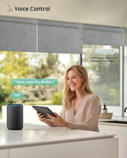 Yoolax Motorized Blinds with Remote, Smart Blinds for Windows Blackout Automatic Shades Compatible with Alexa Remote Control Roller Window Shades with Valance, Custom Size (V-Canyon Grey)