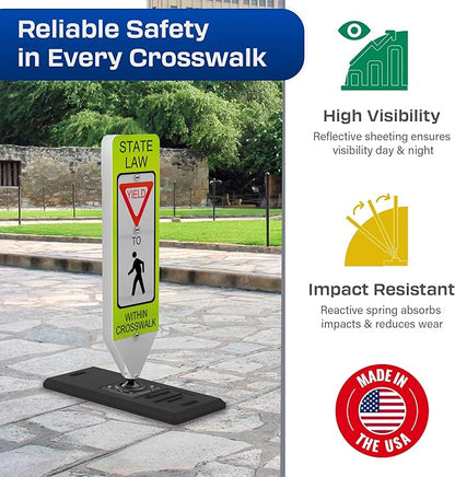 Impact Recovery - In-Street Pedestrian Crossing Signs - Street Sign - Road Safety Yield Sign with Portable Base