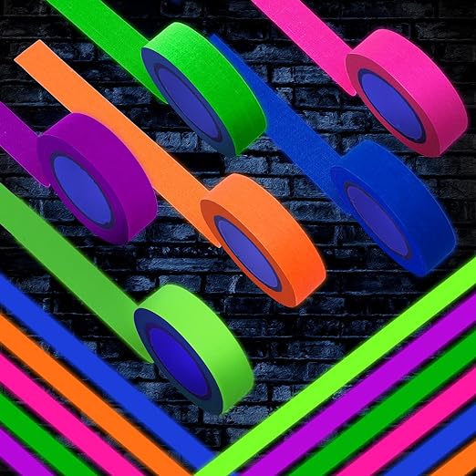 Whaline 6 Colors Neon Gaffer Cloth Tape, Fluorescent UV Blacklight Tape for UV Party (0.6 inch x 16.5 feet)