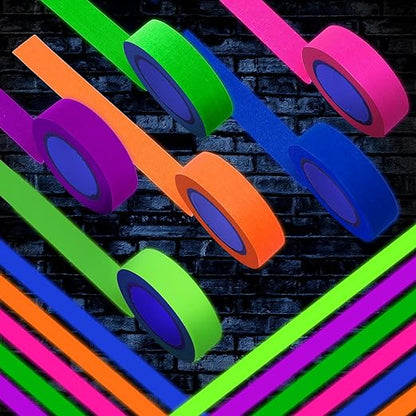 Whaline 6 Colors Neon Gaffer Cloth Tape, Fluorescent UV Blacklight Tape for UV Party (0.6 inch x 16.5 feet)