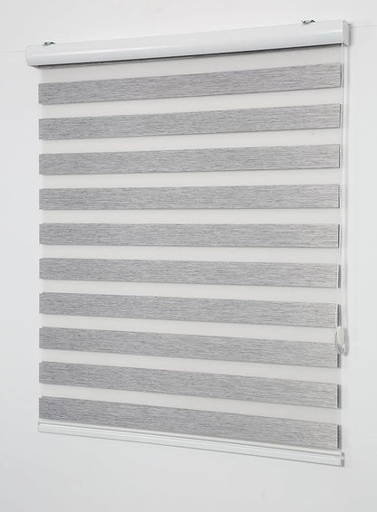 Shadesu Custom Size Zebra Blinds for Windows, 88" W x 72 H, Grey, Dual Layer Free-Stop Zebra Shades, Light Control for Day and Night, Sheer Blinds for Indoor Windows, Bedroom, Kitchen
