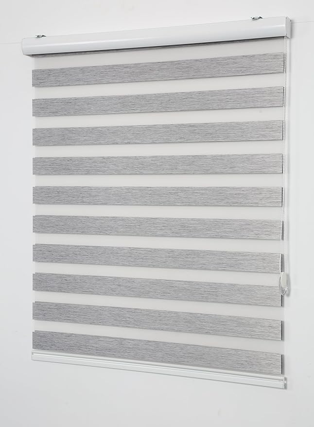 Shadesu Custom Size Zebra Blinds for Windows, 32" W x 72 H, Grey, Dual Layer Free-Stop Zebra Shades, Light Control for Day and Night, Sheer Blinds for Indoor Windows, Bedroom, Kitchen