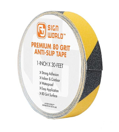 Best Anti-Slip Grip Tape, 1" x 30 FT, Black & Yellow Striped, 80 Grit, Industrial Grade, Indoor, Outdoor (1-Inch x 30 Feet Roll)