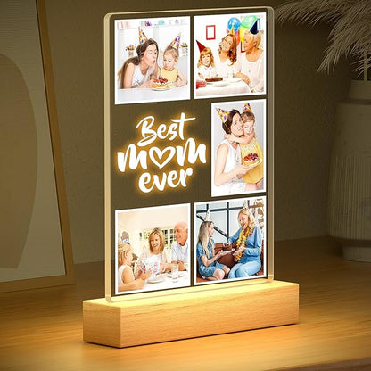 Custom Picture Frame with Photo, Personalized Photo Frame with Night Light, Customized Picture Frames, Personalized Valentines Day Gifts for Mom, Baby, Kid, Family