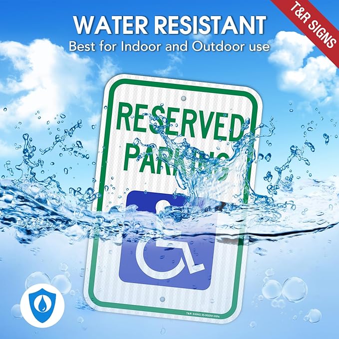 (2 Pack) Handicap Parking Sign, Reserved Parking Sign, Large 18" x 12" Engineer Grade Reflective Sheeting, Rust Free Aluminum, Weather Resistant, Waterproof, Fade Resistant, 2 Pre-drilled Holes