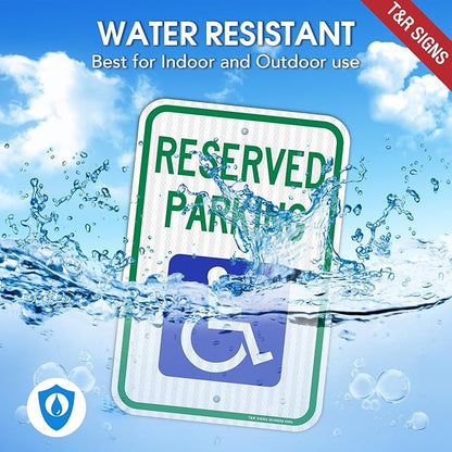 (2 Pack) Handicap Parking Sign, Reserved Parking Sign, Large 18" x 12" Engineer Grade Reflective Sheeting, Rust Free Aluminum, Weather Resistant, Waterproof, Fade Resistant, 2 Pre-drilled Holes