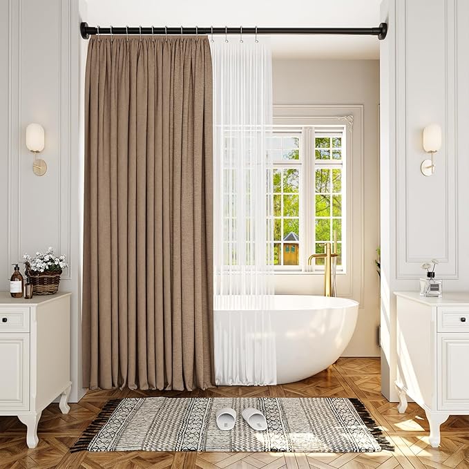YASONIC Shower Curtain Rod 26-84 Inch, 1 Inch Diameter Tension Curtain Rods No Drilling, Black Shower Rods for Bathroom, Spring Loaded Curtain Rods Adjustable, Anti-Rust Non-Slip Easy Installation