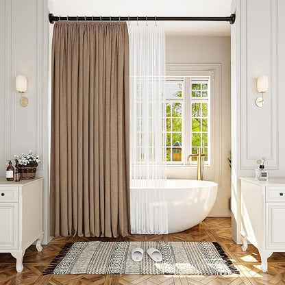 YASONIC Shower Curtain Rod 26-84 Inch, 1 Inch Diameter Tension Curtain Rods No Drilling, Black Shower Rods for Bathroom, Spring Loaded Curtain Rods Adjustable, Anti-Rust Non-Slip Easy Installation
