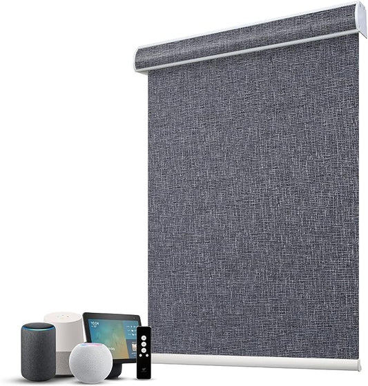 SmartWings Motorized 100% Blackout Shades Blinds, Custom Size, Cordless Window Shades Rechargeable Battery, Work with Matter/Apple HomeKit, Alexa, Thread/Zigbee, Remote Optional, Eclipse Charcoal