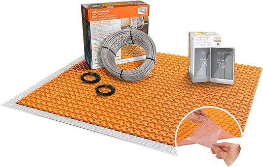 All-in-one Electric Radiant Floor Heating Kit 43 Sq Ft 120V with Smart WiFi Programmable Touchscreen Thermostat, Peel and Stick Heating Uncoupling Membrane, Underfloor Heating Cable
