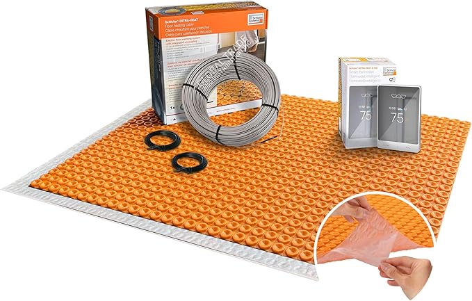 All-in-one Electric Radiant Floor Heating Kit 113 Sq Ft 120V with Smart WiFi Programmable Touchscreen Thermostat, Peel and Stick Heating Uncoupling Membrane, Underfloor Heating Cable