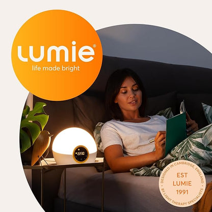 Lumie Bodyclock Rise 100 - LED Wake-Up Light Alarm Clock with Realistic Sunrise and Sunset, Dimmable, White/Yellow