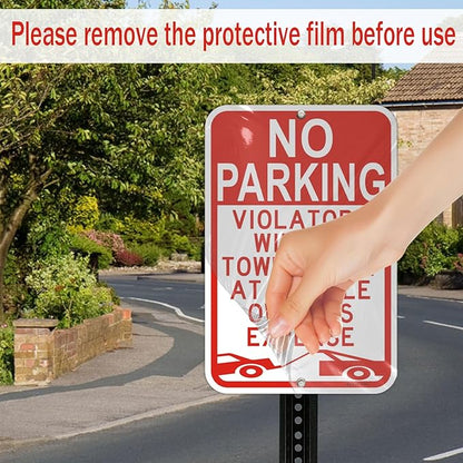 Large No Parking Sign, Violators Will Be Towed Away at Vehicle Owner's Expense Sign, 18x12 Inches Reflective Rust Free Aluminum sign, Weather Resistant, Waterproof, Fade Resistant