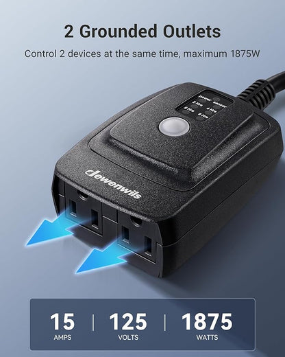 DEWENWILS Outdoor Timer for Lights, Waterproof Outlet Timer with 2 Grounded Electrical Outlets, for Christmas, 15A 1/2HP, UL Listed