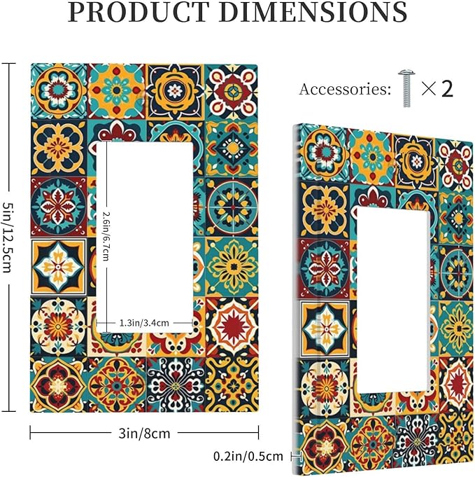 Decorative Outlet Covers Mexican Talavera Colorful Mosaic Tiles 1 Gang Single Rocker Light Switch Cover Plate Wall Plates Gfci Faceplate For Bathroom Kitchen Decor