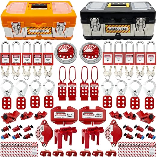 SAFBY 2-in-1 Lockout Tagout (Loto) Kits–Complete OSHA Safety Group Lock Out Hasps, Tag Out Clamp-On Circuit Breaker Lockout for Universal Multi- Pole Breaker Electrical Kits Station (2 Kits in 1)