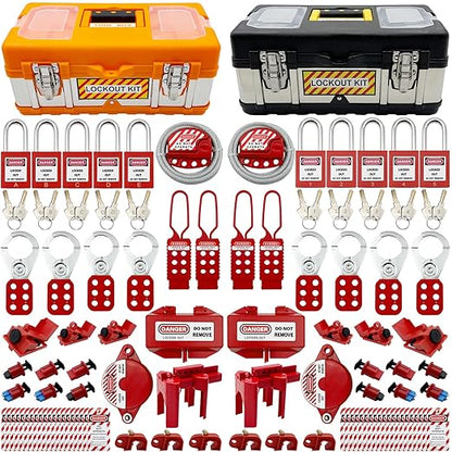 SAFBY 2-in-1 Lockout Tagout (Loto) Kits–Complete OSHA Safety Group Lock Out Hasps, Tag Out Clamp-On Circuit Breaker Lockout for Universal Multi- Pole Breaker Electrical Kits Station (2 Kits in 1)