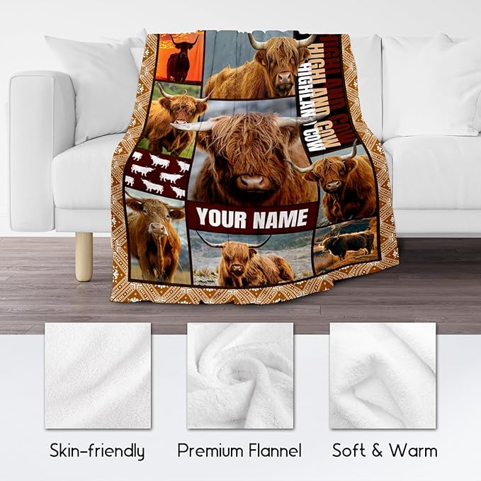 Personalized Blanket for Women Girls, Custom Highland Cow Gifts for Adults - 40"x50" Kids Throw for Couch, Sofa - Soft, Fuzzy & Cozy - Wildlife Home Decor Gift Ideal