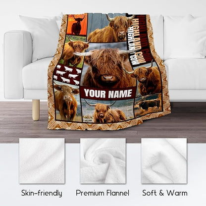 Personalized Blanket for Women Girls, Custom Highland Cow Gifts for Adults - 40"x50" Kids Throw for Couch, Sofa - Soft, Fuzzy & Cozy - Wildlife Home Decor Gift Ideal