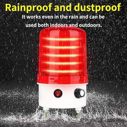 Industrial LED Rotating Warning Light, AC110V-120V Red Strobe Light for Public Emergency Alarms, Indoor/Outdoor Safety Siren with Volume Adjustment/Plug and Buzzer