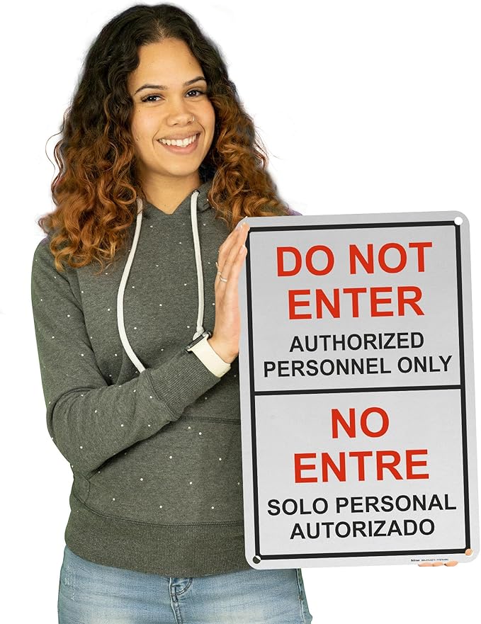Brimar - 12" x 18" - Bilingual Do Not Enter Authorized Personnel Only Sign - .063″ Engineering Grade Reflective Aluminum - Clear Warning - Easy Installation