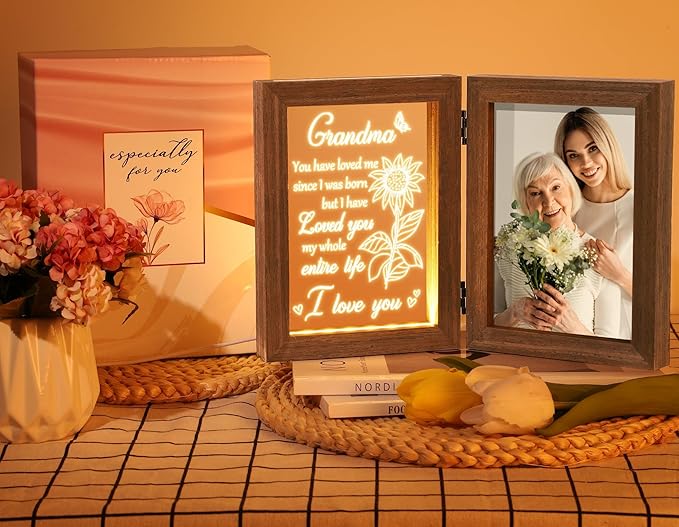 Grandma Gifts Christmas Gifts for Grandma from Granddaughter Grandson Grandkids, Grandmother Picture Frame 5x7 with Night Light Personalized Gift for Nana Grandmother Gigi Granny Mimi Tabletop Display