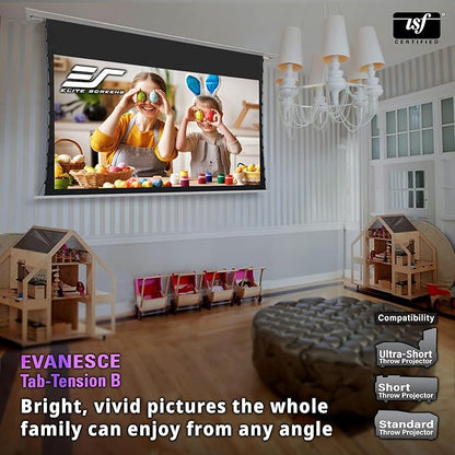 Elite Screens Evanesce Tab-Tension B, 120-inch Diagonal 16:9, 4K / 8K HD Ready, Recessed in-Ceiling Electric Tab Tensioned Projector Screen, Matte White Projection Screen Surface, ETB120HW2-E8