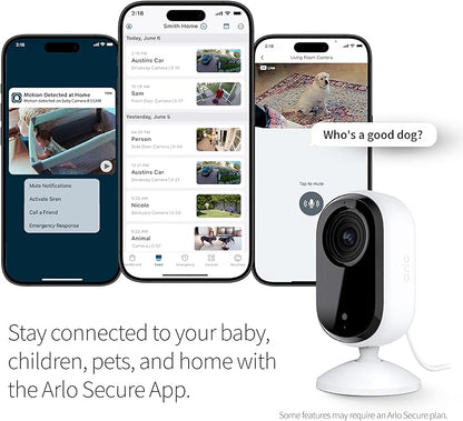 Arlo Essential Security Camera 2K | Indoor Only| 2nd Gen | Baby Monitor & Pet Camera | Wired Automated Privacy Shield, 2-Way Audio, Night Vision, Live Stream, Motion Alerts & Notifications White,1 Cam