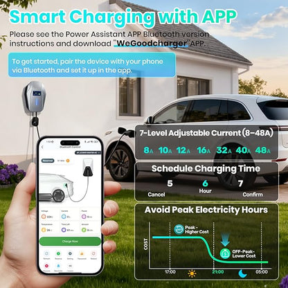 Level 2 EV Charger, 240V 48Amp EV Charger Level 2 for Home with Hardwire, J1772 Connector & Tesla Adapter, 11.5KW Electric Vehicle Charging Station with Smart APP, 26FT Cable, 4.3'' LCD Display