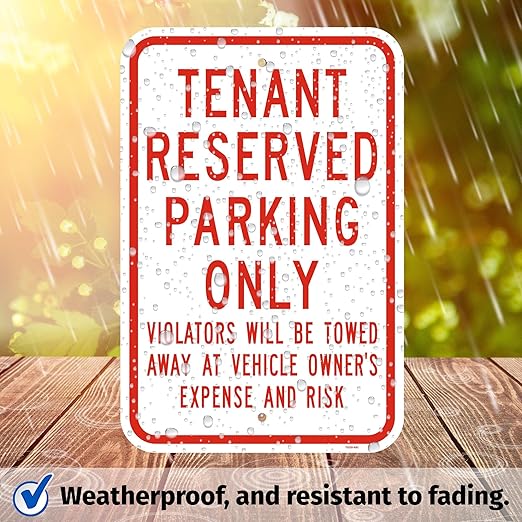 Brimar 12"x18" Tenant Reserved Parking Only Sign - Aluminum, Weatherproof, Highly Visible, Clear Designation for Reserved Parking Areas.