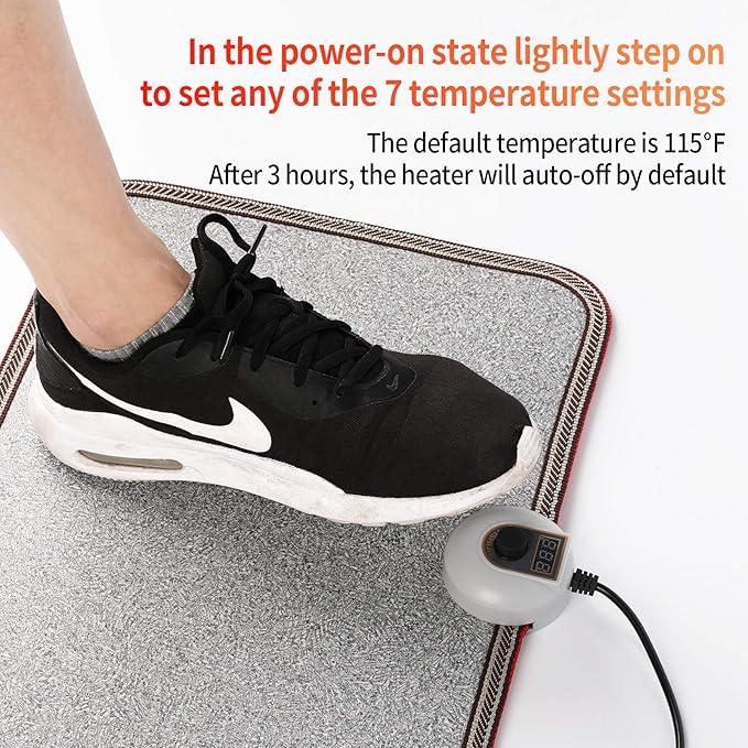 Electric Heated Floor Mats - AC 110V Foot Heater, Heated Foot Warmer Mat Under Desk for Office and Home (Gray)
