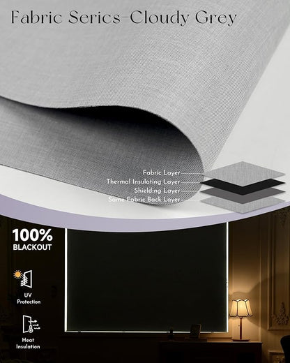 Graywind Motorized Roller Shades Compatible with Alexa Google Smart Blackout Shades with Remote Triple Weaved Fabric Window Blinds with Valance for Smart Home Office, Customized Size (Cloudy Grey)